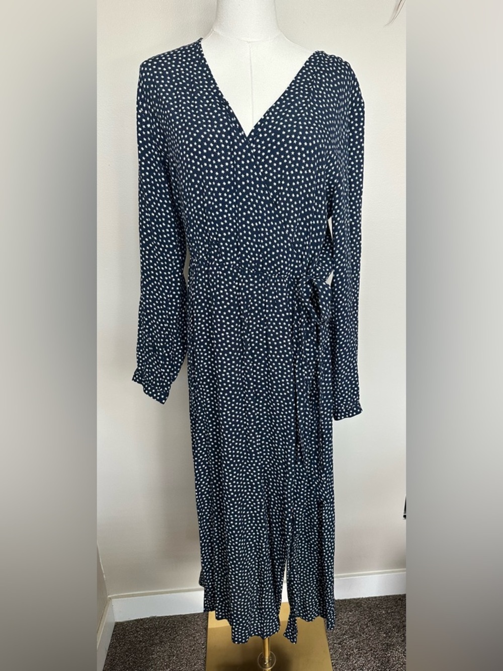 Joules Twee Star Print Wrap Midi Dress Navy Blue US 10